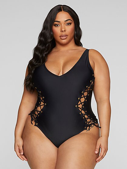 Plus Size Myla Lace-Up Detail One-Piece Swimsuit - Fashion To Figure
