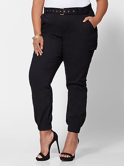Plus Size Naomi Belted Cargo Jogger Pants - Fashion To Figure