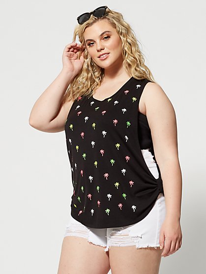 Plus Size Neon Palm Tree Tank Tee - Fashion To Figure