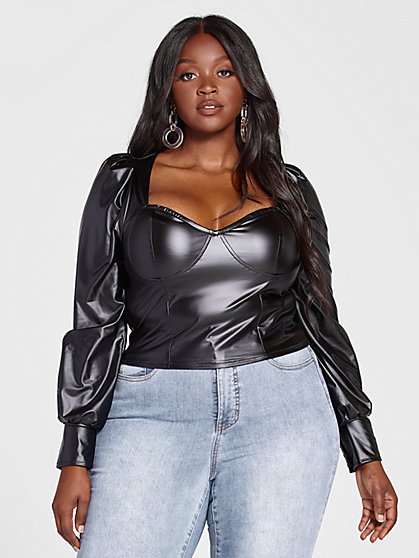 Plus Size Nyasia Faux Leather Sweetheart Top - Fashion To Figure