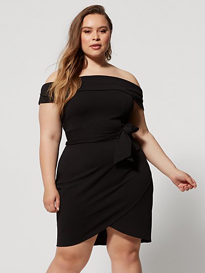 Plus Size Nydia Off Shoulder Tie-Detail Dress - Fashion To Figure