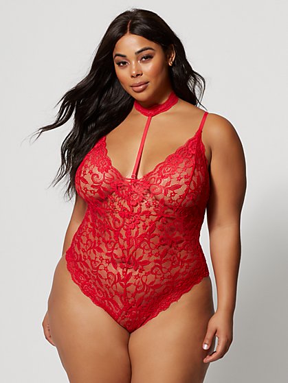 Plus Size Octavia Choker Lace Lingerie Bodysuit - Fashion To Figure