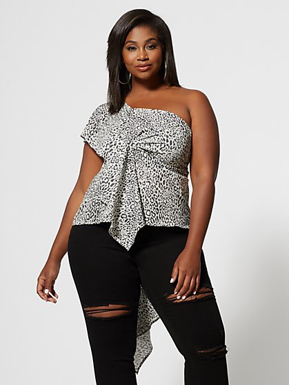 Plus Size Odetta One Shoulder Leopard Print Top - Fashion To Figure