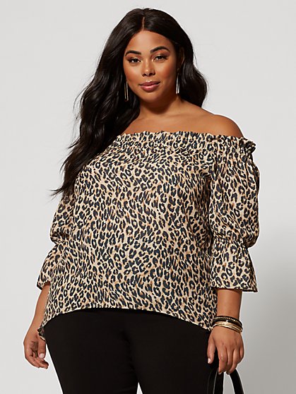 Plus Size Odile Off Shoulder Leopard Print Top - Fashion To Figure