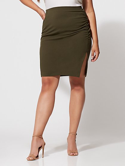 Plus Size Olive Cinched Pencil Skirt - Fashion To Figure