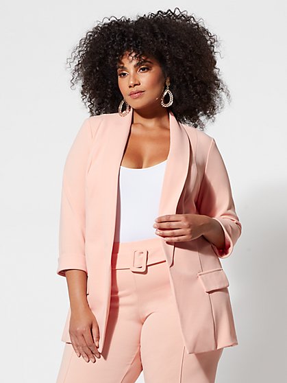 Plus Size Olivia Coral Long Blazer - Fashion To Figure