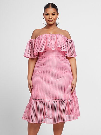 pink and black plus size dress
