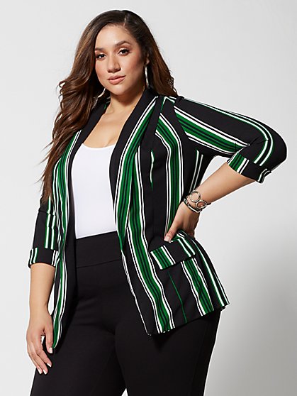 Plus Size Olivia Striped Long Blazer - Fashion To Figure