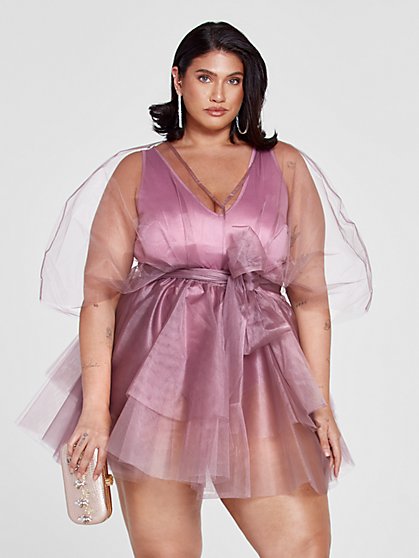 Plus Size Olivia Tie Waist Organza Mini Dress - Gabi Fresh x FTF - Fashion To Figure
