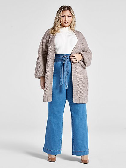 Plus Size On The Move Cable-Knit Cardigan - Patrick Starrr x FTF - Fashion To Figure