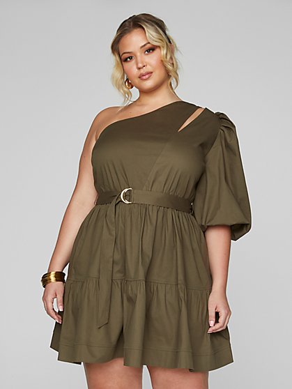 Plus Size Ophelia One Shoulder Belted Dress - Fashion To Figure
