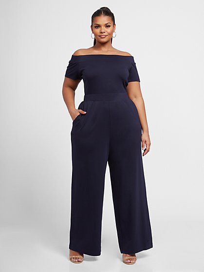 black off the shoulder jumpsuit plus size