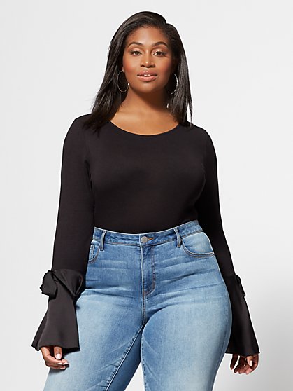 Plus Size Paris Satin Bell-Sleeve Top - Fashion To Figure