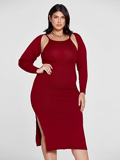 Plus Size Patrice Ribbed Knit Bodycon Dress with Shrug - Fashion To Figure