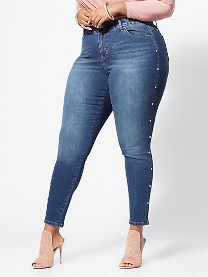 Plus Size Pearl-Lined Skinny Jeans - Fashion To Figure