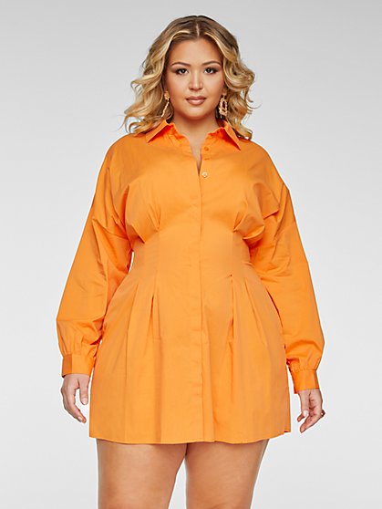 Plus Size Penelope Cinched Poplin Shirt Dress - Fashion To Figure