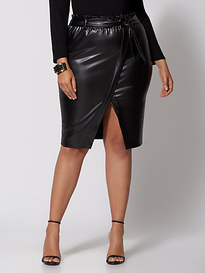 Plus Size Perry Faux-Leather Paperbag Skirt - Fashion To Figure