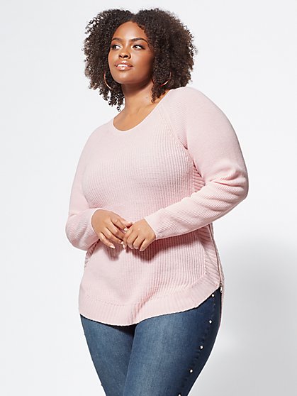 Plus Size Pink Gracie Side-Zip Sweater - Fashion To Figure