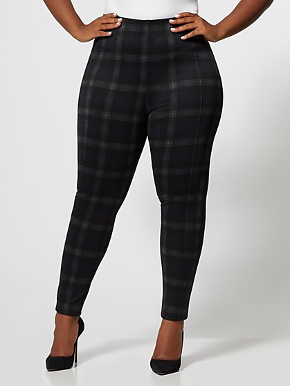 Plus Size Plaid Print Ponte Pants - Fashion To Figure
