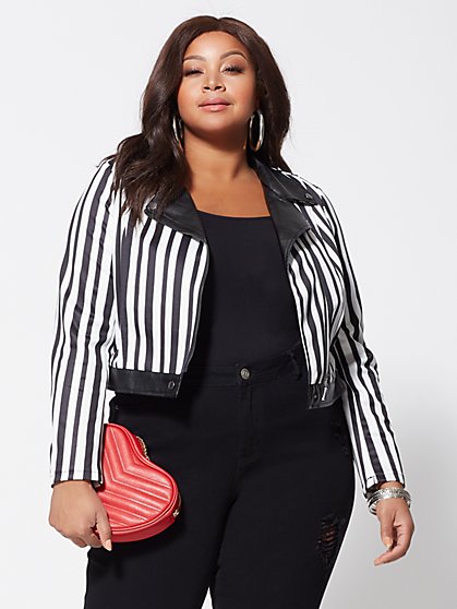 Plus Size Priscilla Striped Moto Jacket - Fashion To Figure