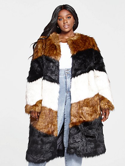 Plus Size Raegan Chevron Faux Fur Coat - Fashion To Figure