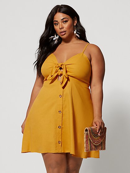 Plus Size Ramona Tie-Front Linen Dress - Fashion To Figure