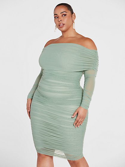 Plus Size Reese Off-The-Shoulder Ruched Bodycon Dress - Gabi Fresh x FTF - Fashion To Figure
