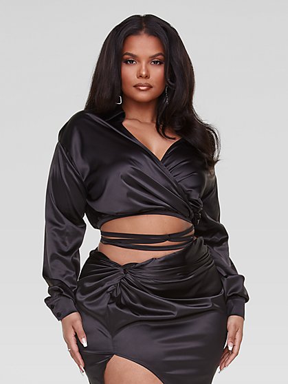 Plus Size Rena Satin Cropped Wrap Top - Fashion To Figure