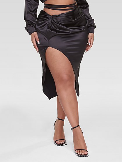 Plus Size Rena Satin Wrap Midi Skirt - Fashion To Figure