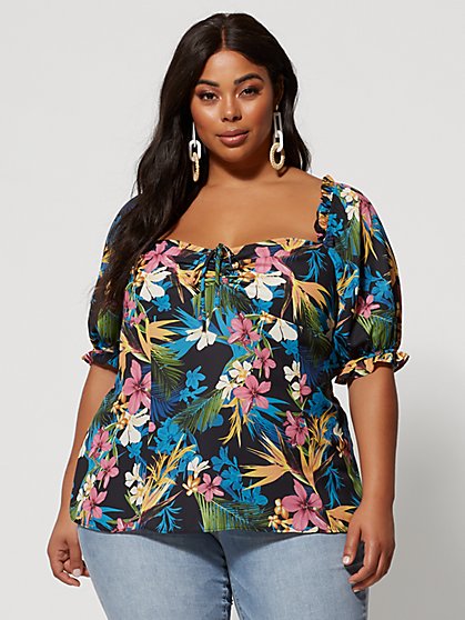 Plus Size Rhea Tropical Print Blouse - Fashion To Figure