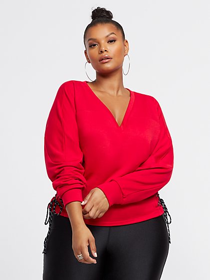 Plus Size Rheta Lace-Up Detail Sweatshirt - Fashion To Figure
