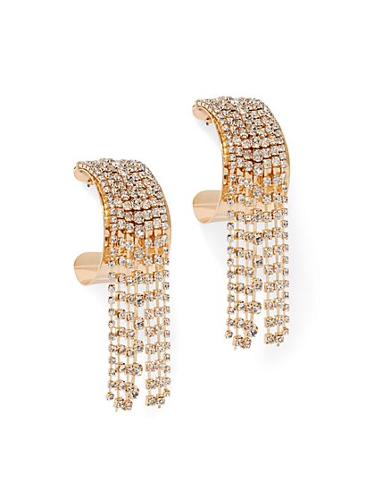 Plus Size Rhinestone Fringe Hoop Earrings - Fashion To Figure