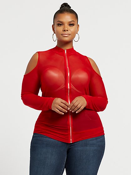 plus size red mesh top