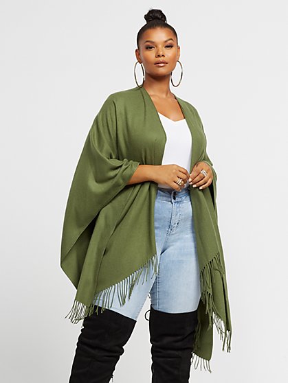 Plus Size Rosaline Fringe Ruana - Fashion To Figure