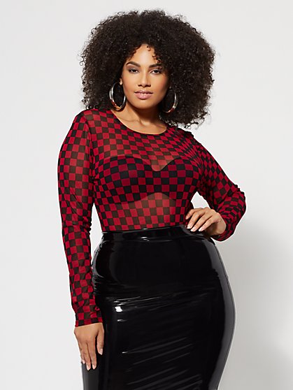 Plus Size Rosario Checkered Mesh Top - Fashion To Figure