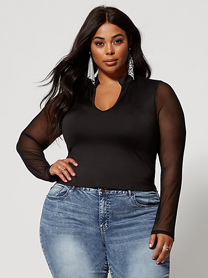Plus Size Rowynne Mesh Sleeve Top - Fashion To Figure