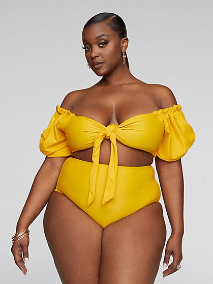Plus Size Roxy Puff Sleeve Bikini Top - Fashion To Figure