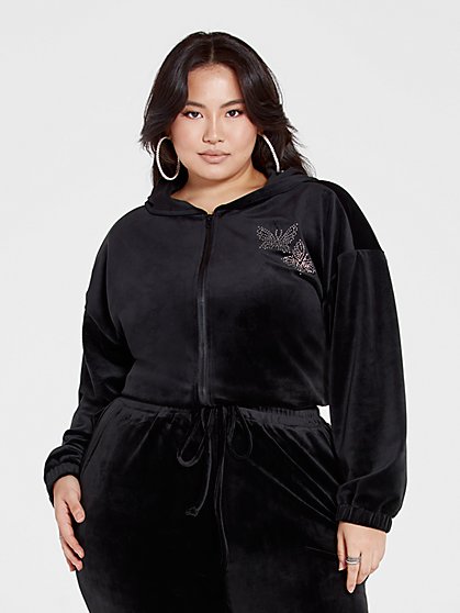 Plus Size Ruby Velour Butterfly Rhinestone Hoodie - Fashion To Figure