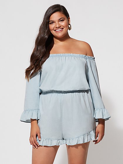 Plus Size Rylie Off-Shoulder Romper - Fashion To Figure