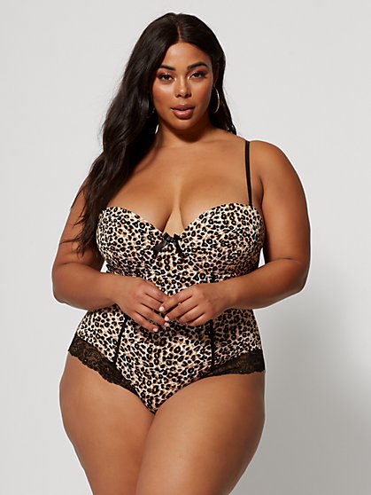 Plus Size Sabina Animal Print Lingerie Bodysuit - Fashion To Figure