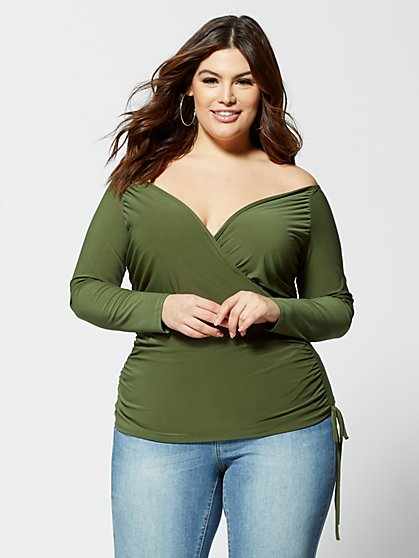 Plus Size Sadie Off Shoulder Ruched Top - Fashion To Figure