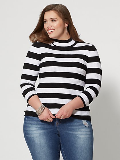 Plus Size Sadie Striped Mockneck Sweater - Fashion To Figure