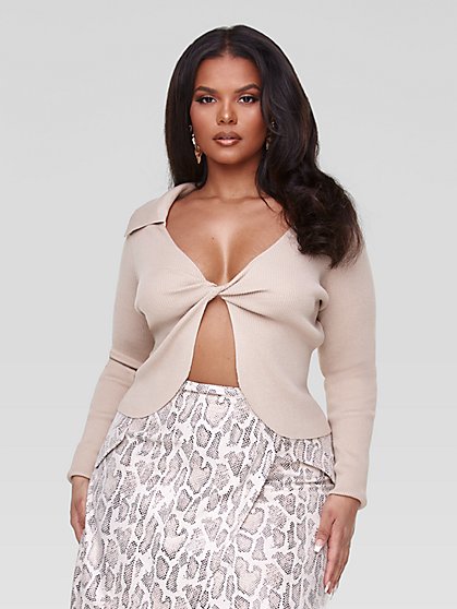 Plus Size Sage Twist Front Ribbed Knit Top - Fashion To Figure