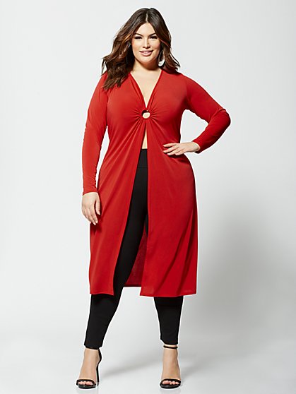 Plus Size Scarlet Circle Detail Duster - Fashion To Figure