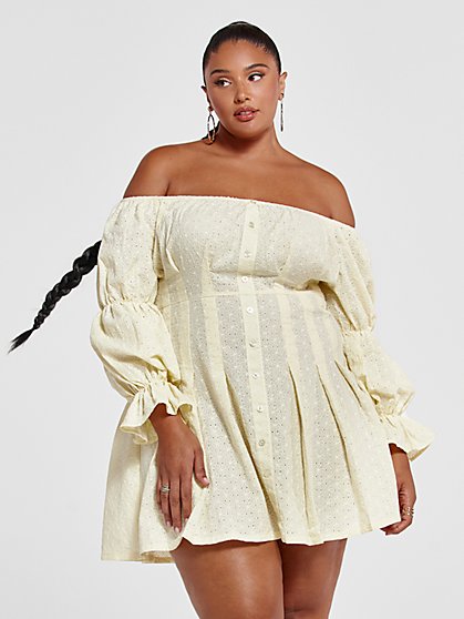 Plus Size Shevah Off The Shoulder Eyelet Dress - Nadia x FTF - Fashion To Figure