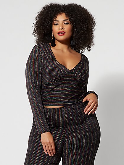 Plus Size Shonda Glitter Striped Top - Fashion To Figure