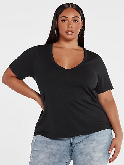 Plus Size Sia V-Neck Slub Knit T-Shirt - Fashion To Figure