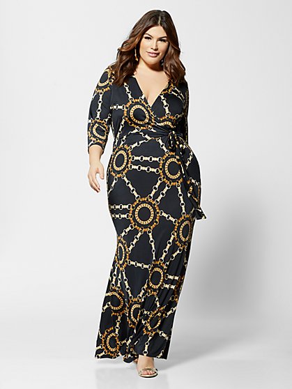 Plus Size Signature - Sophie Chain Print Wrap Dress - Fashion To Figure