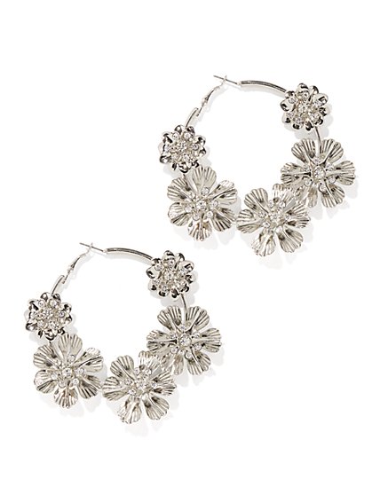 Plus Size Silver Floral Hoop Earring - Fashion To Figure