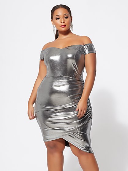 Plus Size Silver Off Shoulder Dress Fashion To Figure Plus Size Silver Off Shoulder Dress Fashion To Figure